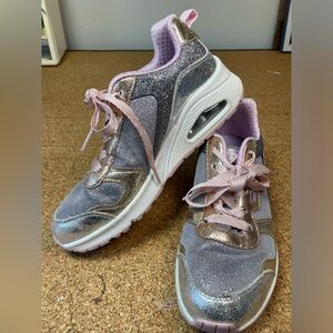 Sketchers Metallic Silver and Pink Sneakers.